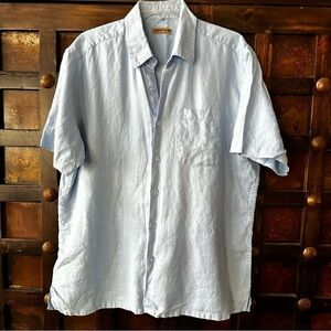 Natural Blue Outdoor:XL 100% Linen Blue Shirt